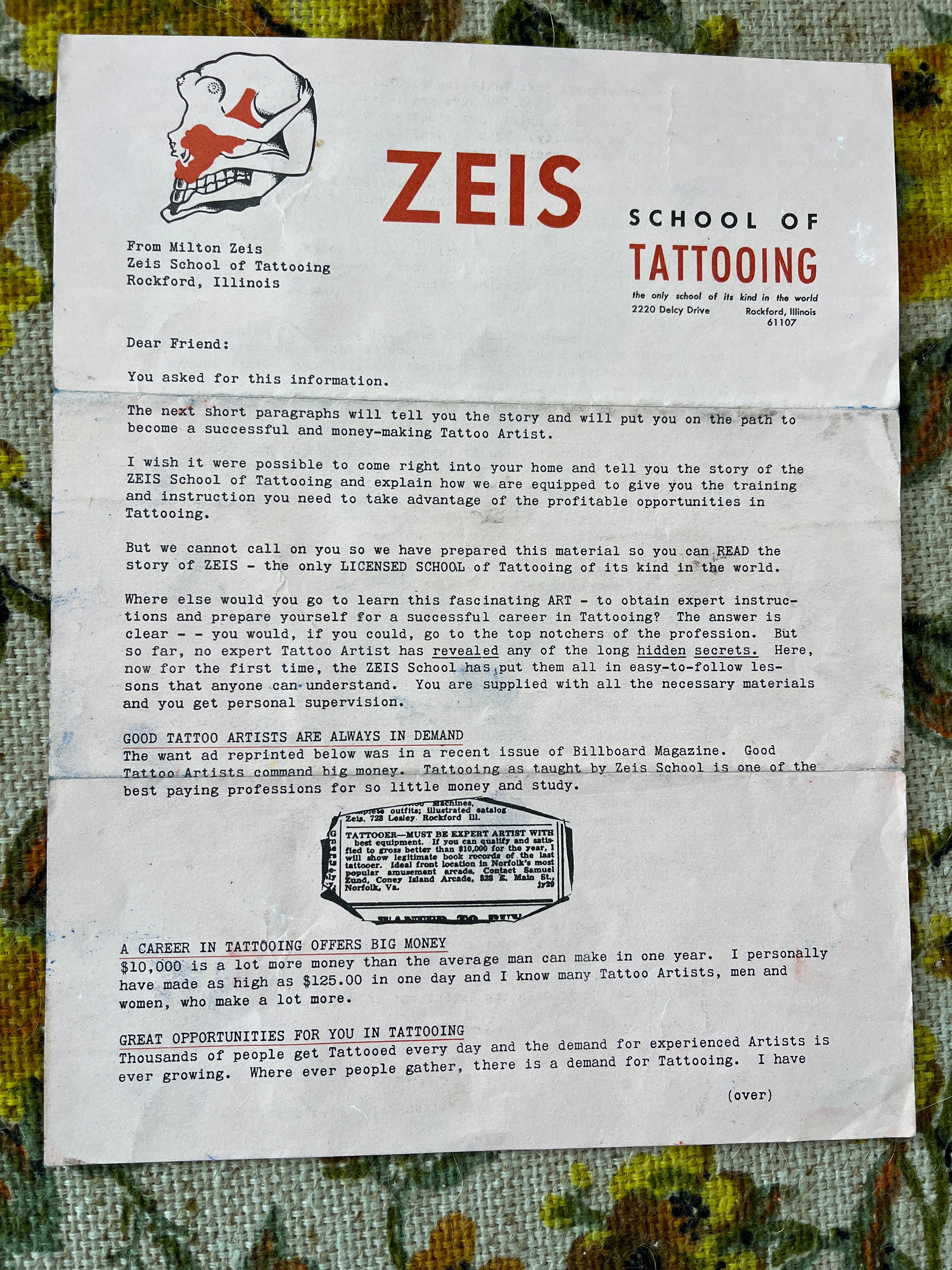 Vintage Zeis suppy house letterhead