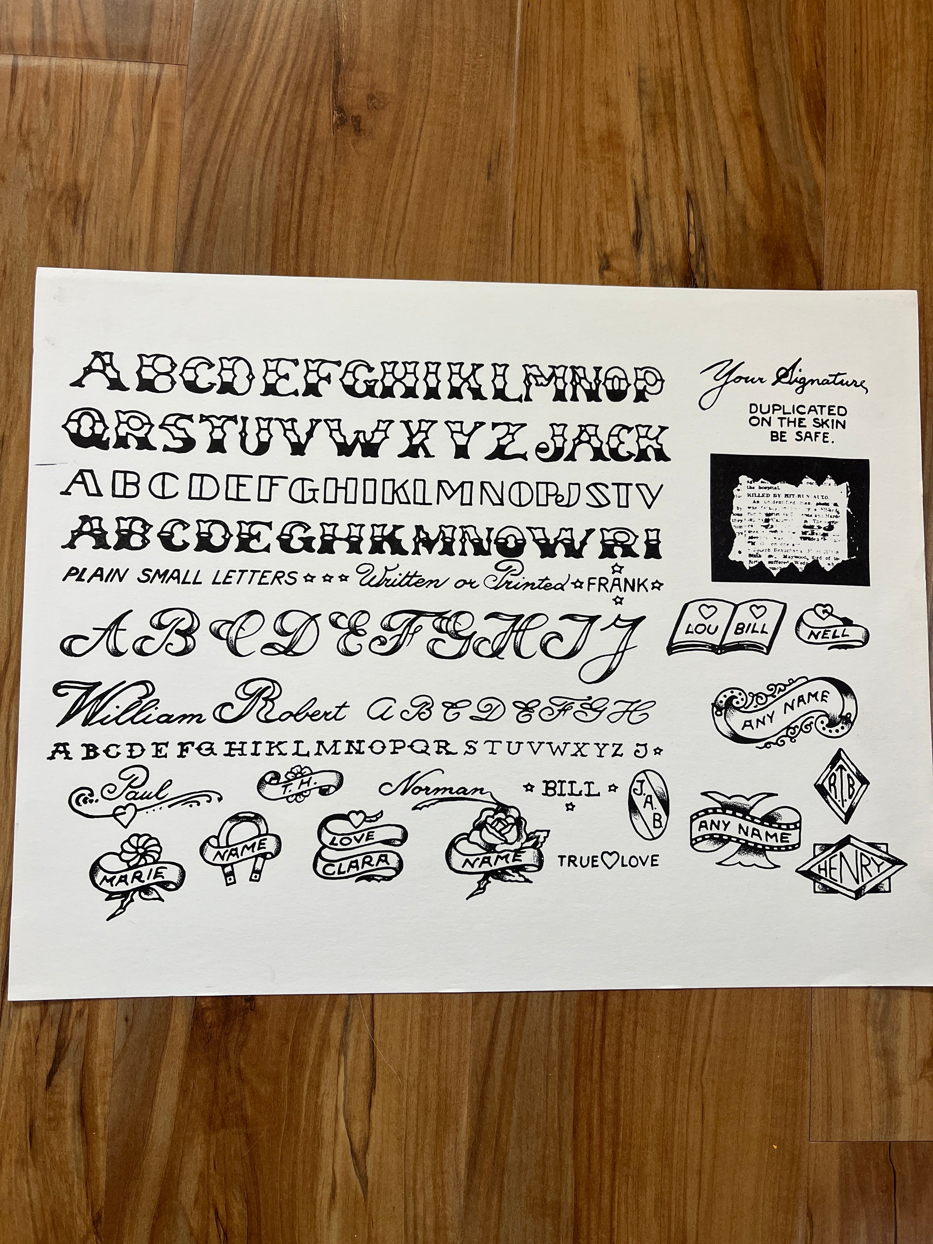 Antique 1960s Zeis tattoo production sheet