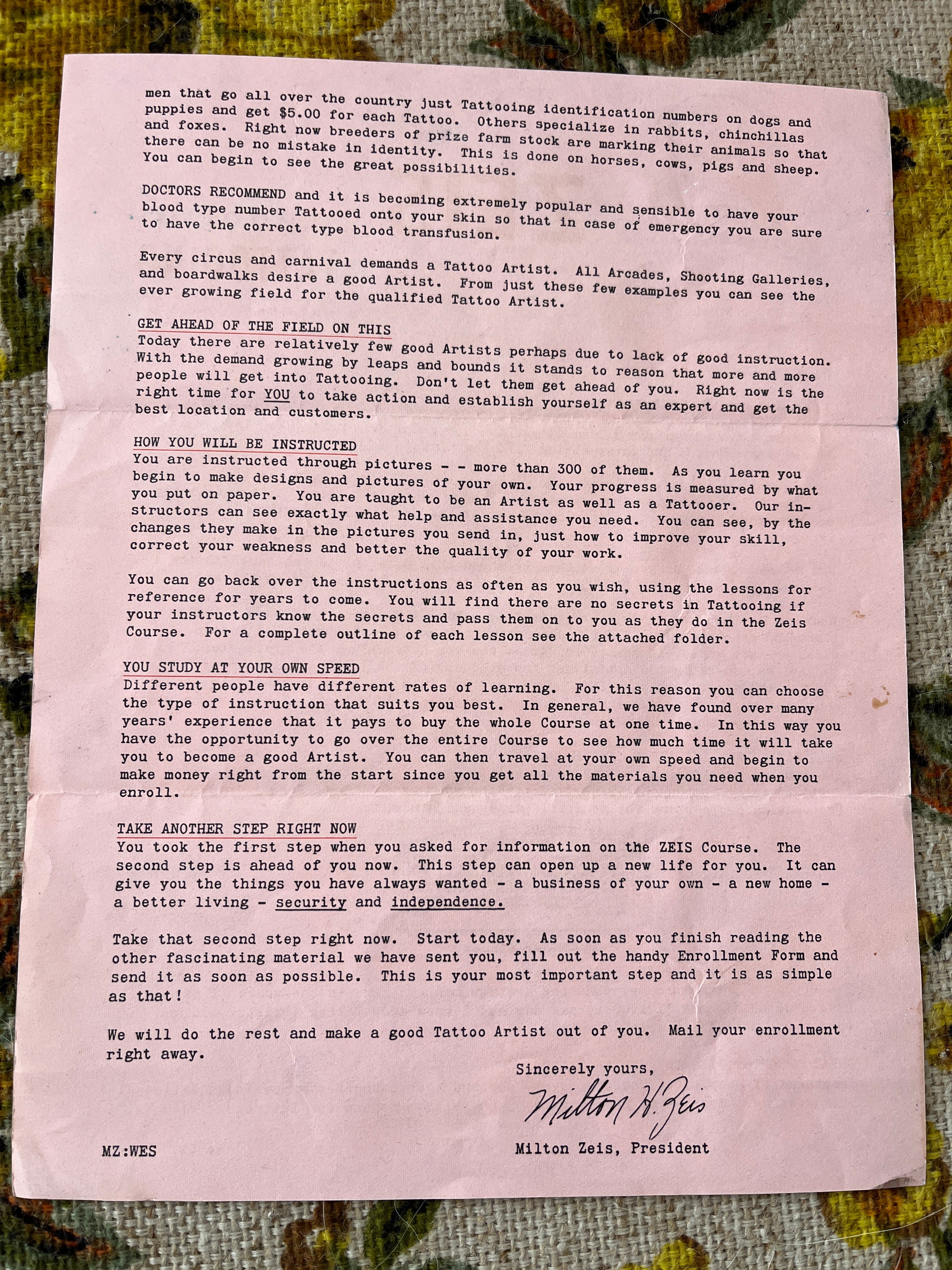 Vintage Zeis letterhead