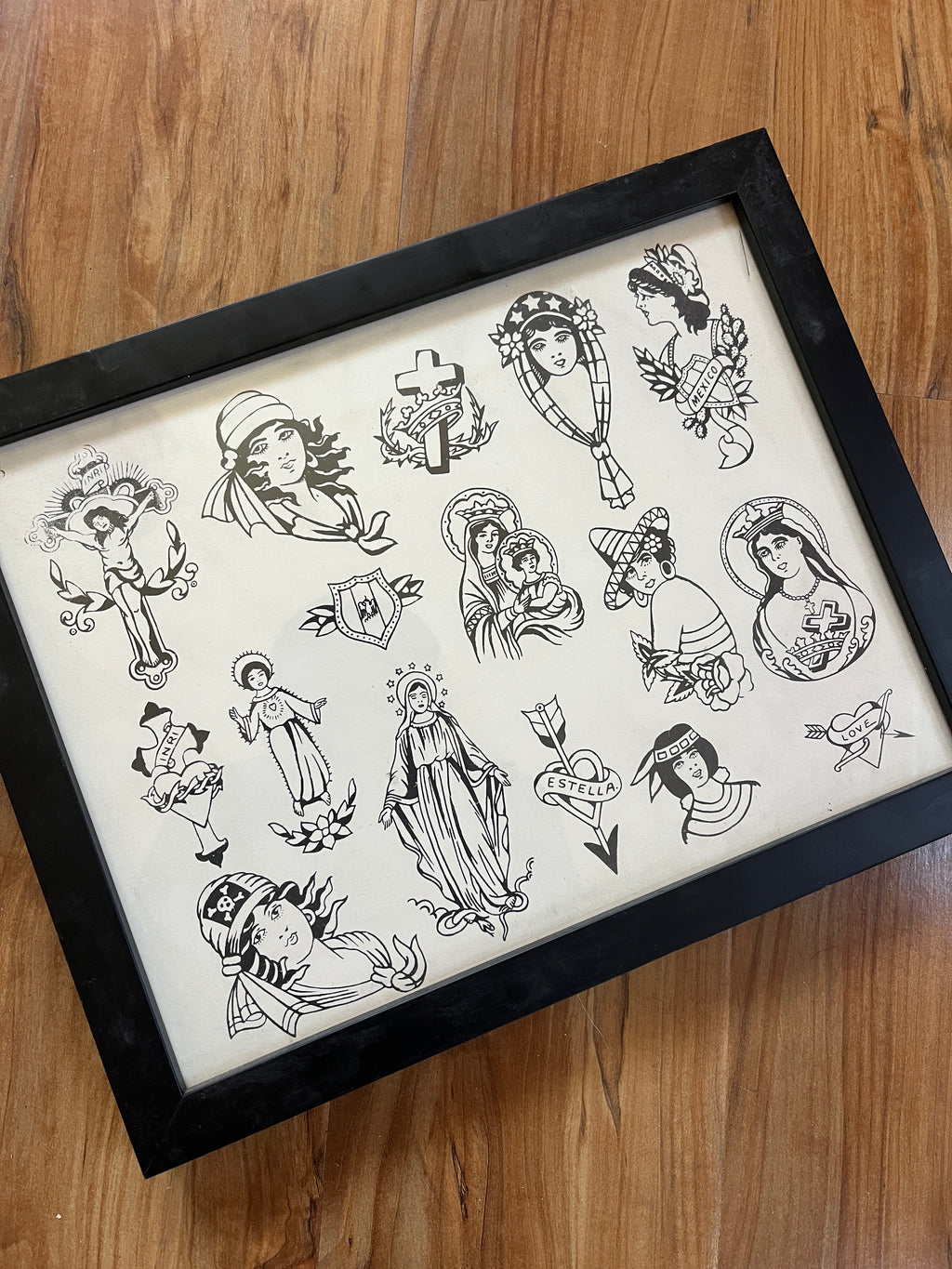 Antique Set of 2 8x10 Zeis Tattoo production sheets framed