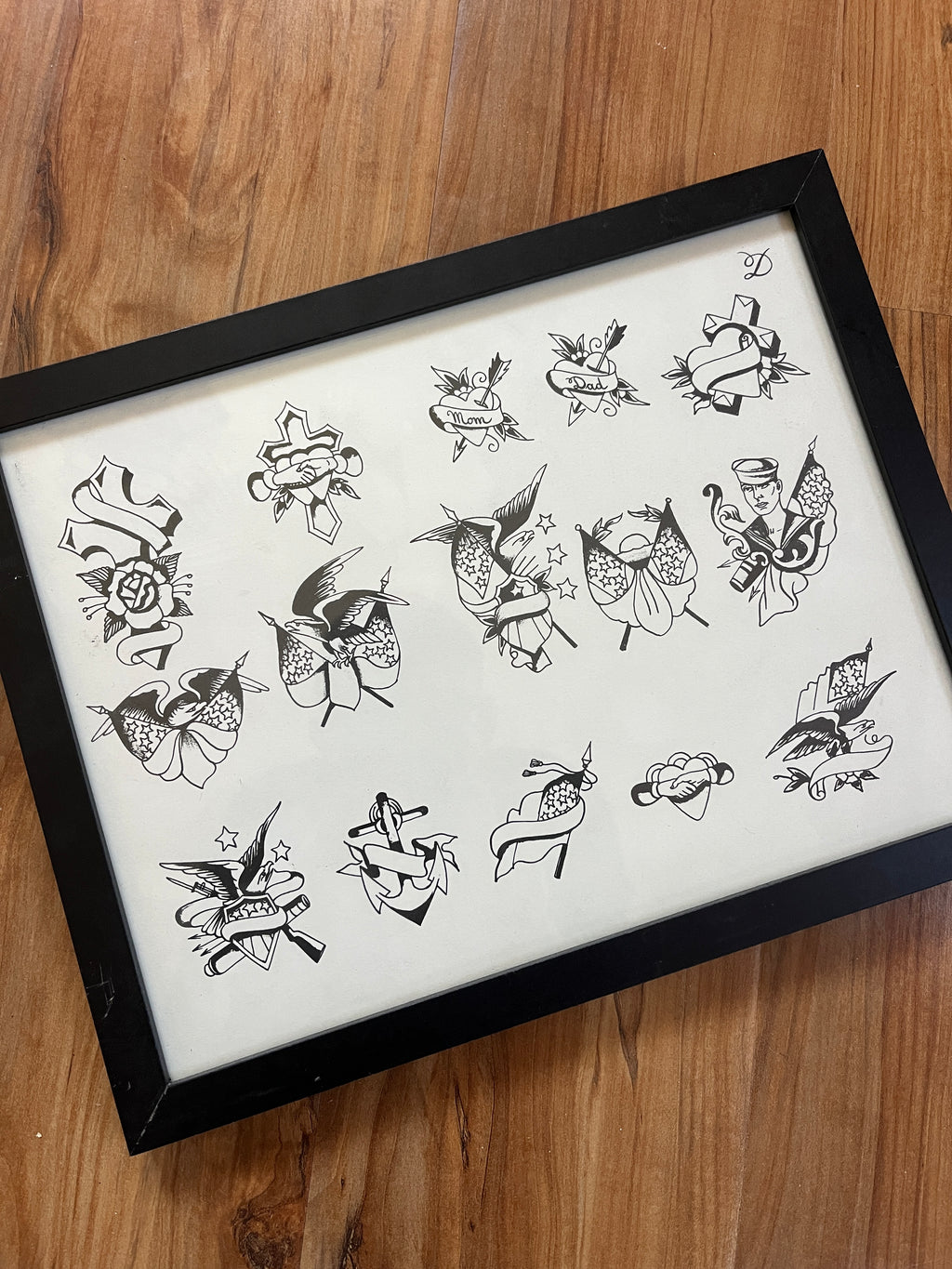 Antique Set of 2 8x10 Zeis Tattoo production sheets framed