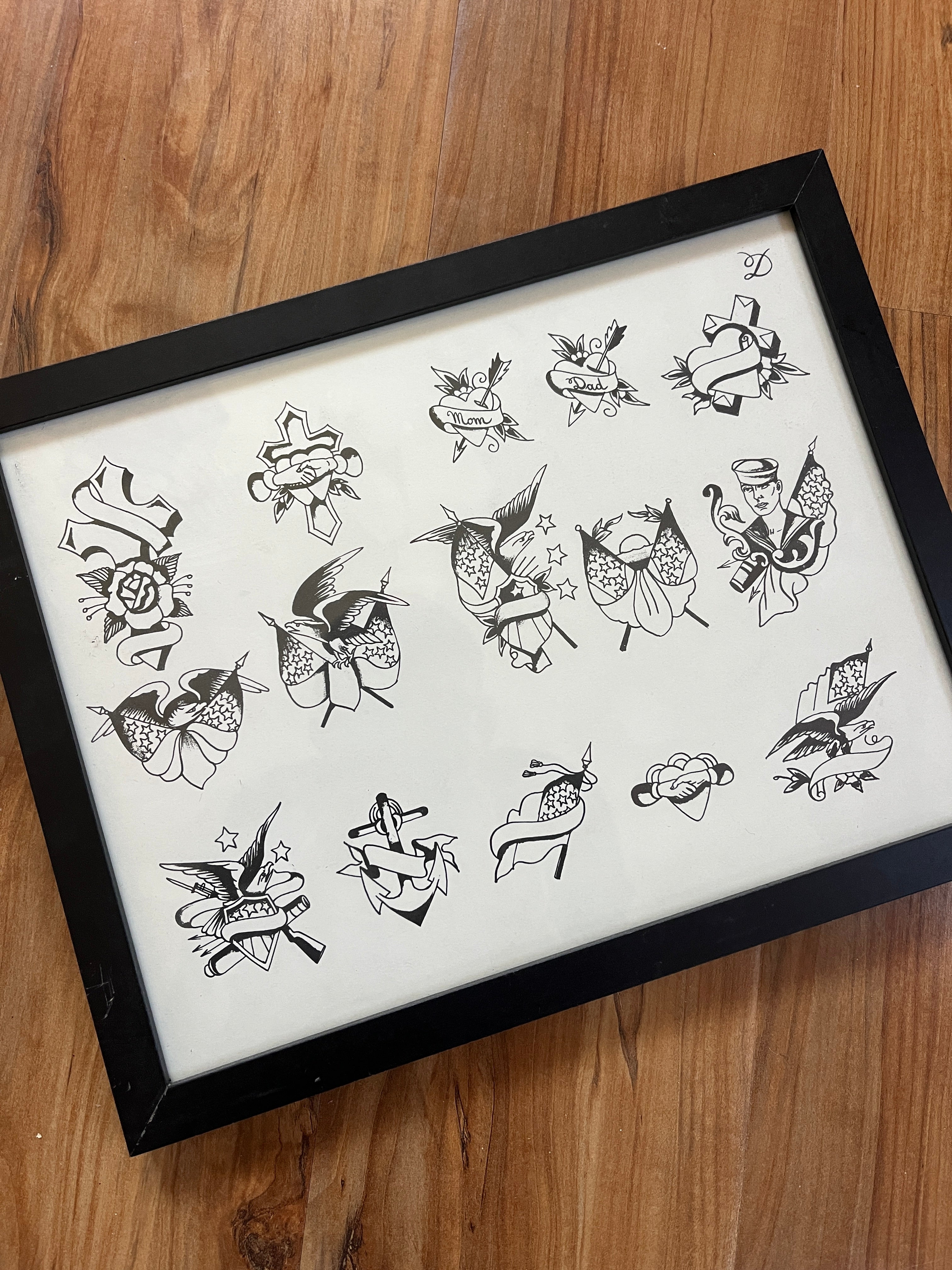 Antique Set of 2 8x10 Zeis Tattoo production sheets framed