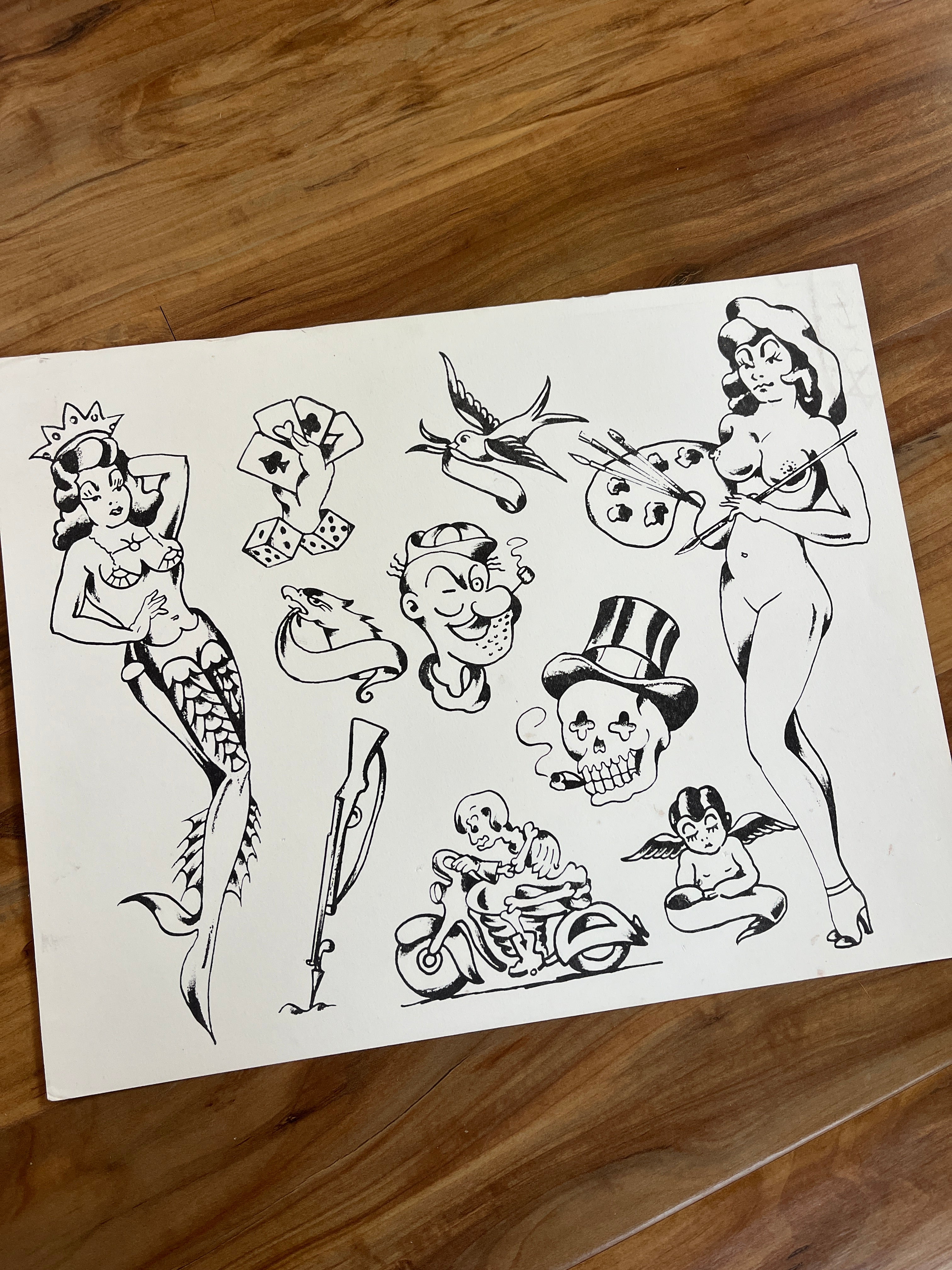 Antique 1960s Zeis production tattoo flash